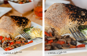 Sesame-Poppy puff with sauteed mushroom